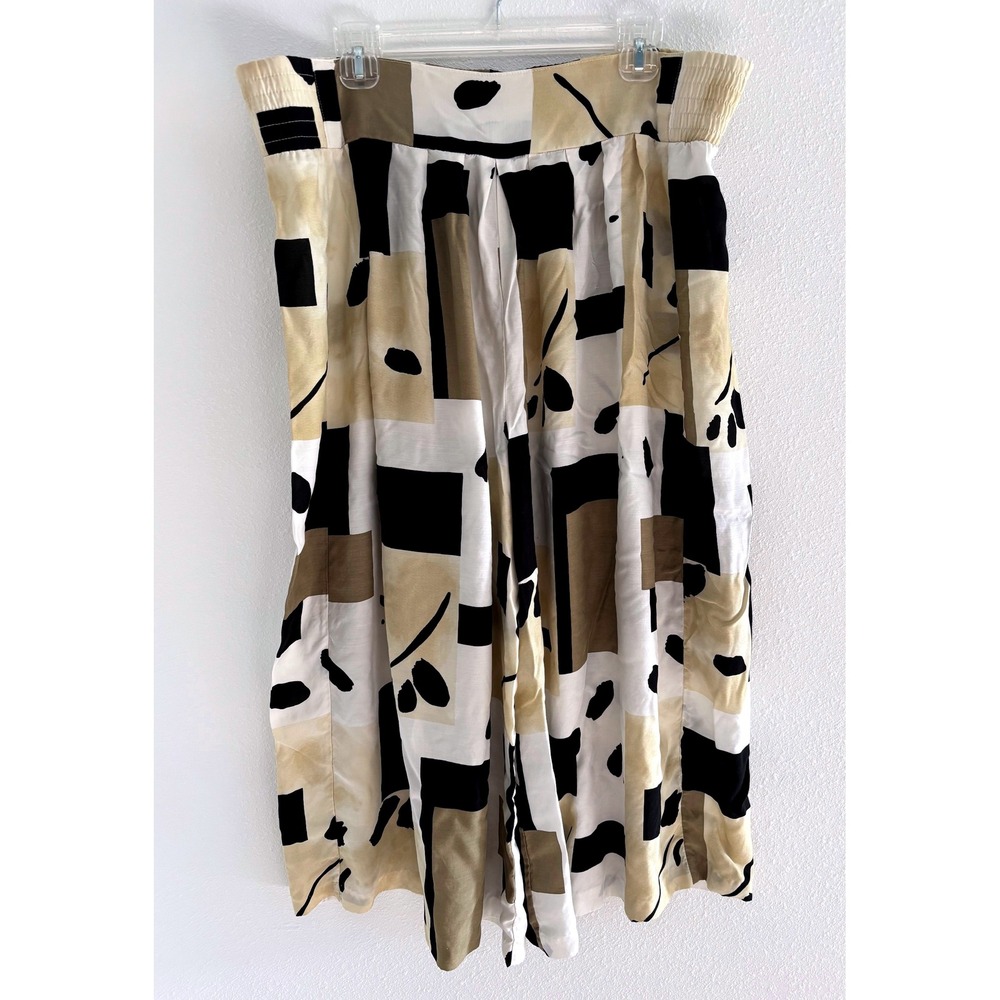 Vintage Melrose‎ Pants Womens 12 Cream Black Wide Leg Artsy Art to Wear Modern